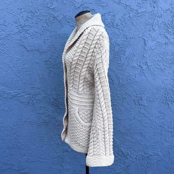 Vintage Handknit Grandpa Cardigan Sweater Fisherman Small or Medium - Picture 7 of 7